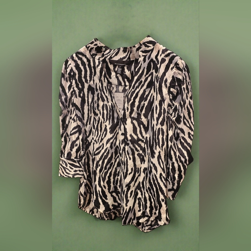 White House Black Market Black and White Animal Print Button Down Shirt